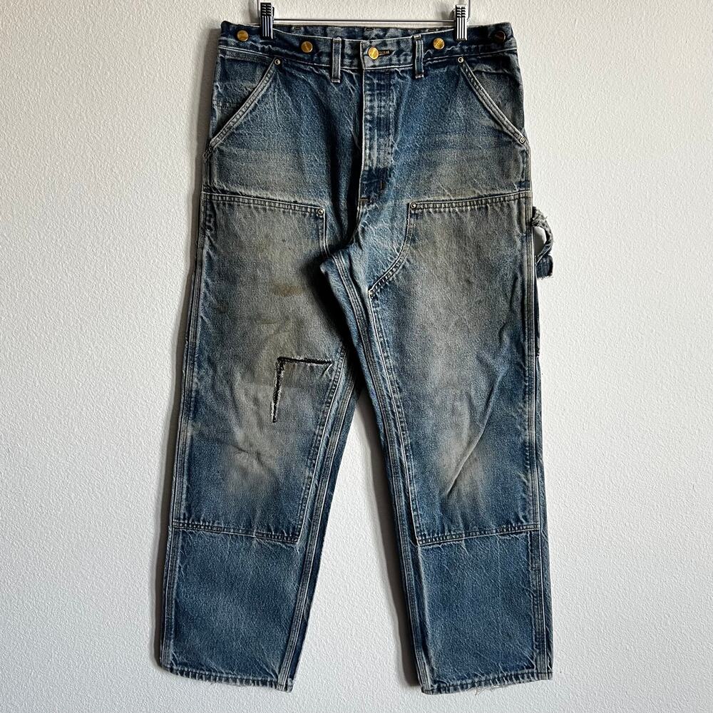 Carhartt B07 DNM faded blue denim double knee work wear carpenter pants